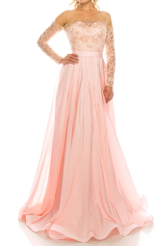 Odrella Pink Embellished Lace & Taffeta A-Line Evening Gown Corset unclassified dresses