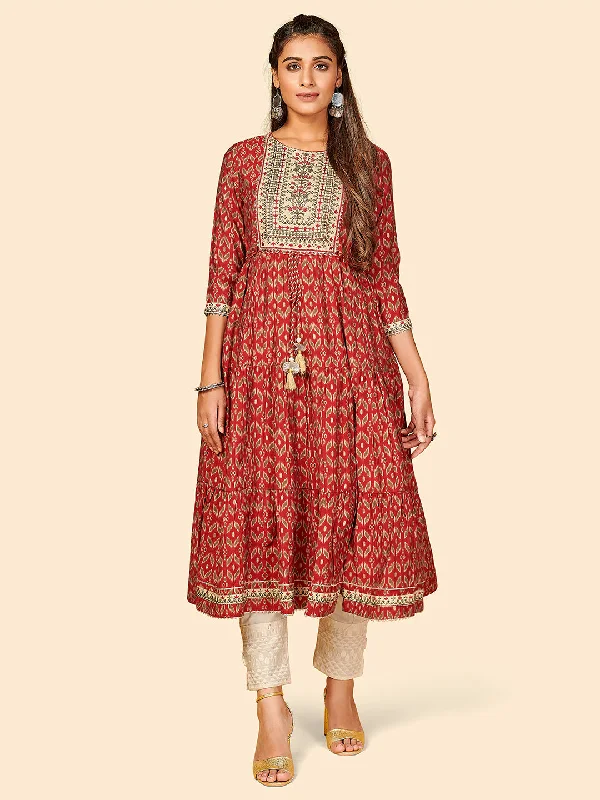 NOZ2TOZ Women Maroon Anarkali Kurta (1pc) Chiffon unclassified dresses