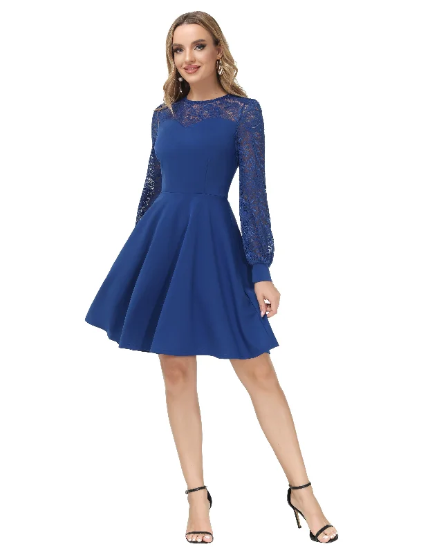 Lace Patchwork Dress Long Sleeve Crew Neck Flared A-Line Dress Bodycon unclassified dresses Lace Patchwork Dress Long Sleeve Crew Neck Flared A-Line Dress Bodycon unclassified dresses