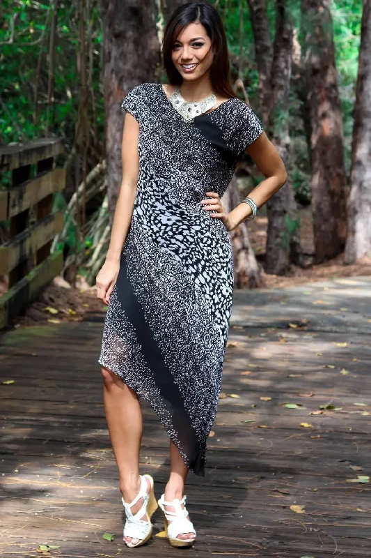 Cap Sleeve V Neck Asymmetrical Dress in Animal Print | Animal Print Dresses Casual unclassified dresses Cap Sleeve V Neck Asymmetrical Dress in Animal Print | Animal Print Dresses Casual unclassified dresses