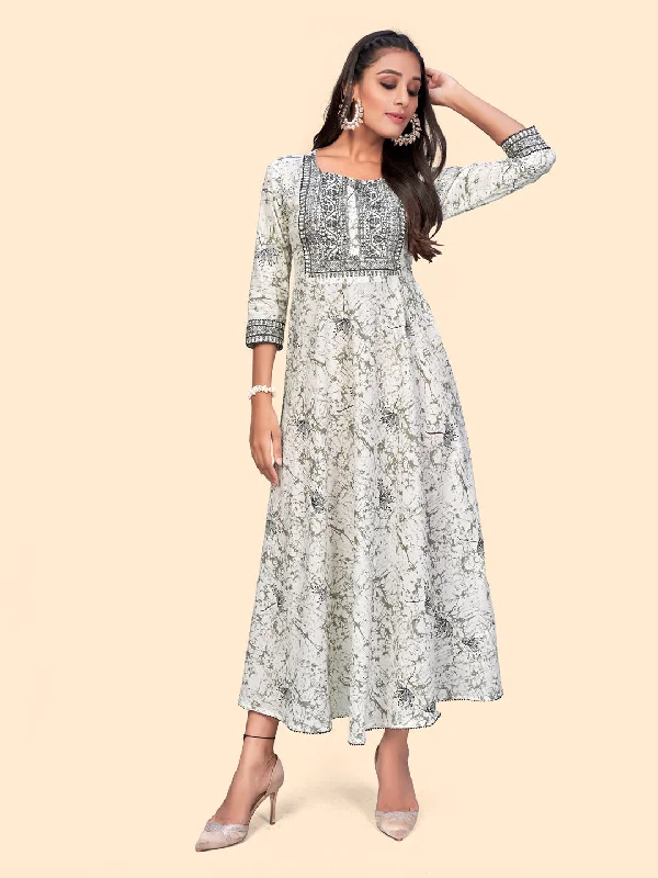 NOZ2TOZ Women's Embroidered Anarkali Cotton Grey Stitched Kurta Fall unclassified dresses
