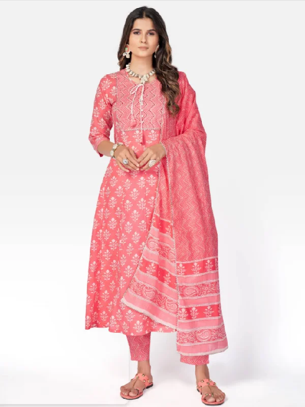 NOZ2TOZ Women Pink Anarkali Cotton Kurta With Pant & Dupatta (3pcs Set) Luxury unclassified dresses NOZ2TOZ Women Pink Anarkali Cotton Kurta With Pant & Dupatta (3pcs Set) Luxury unclassified dresses
