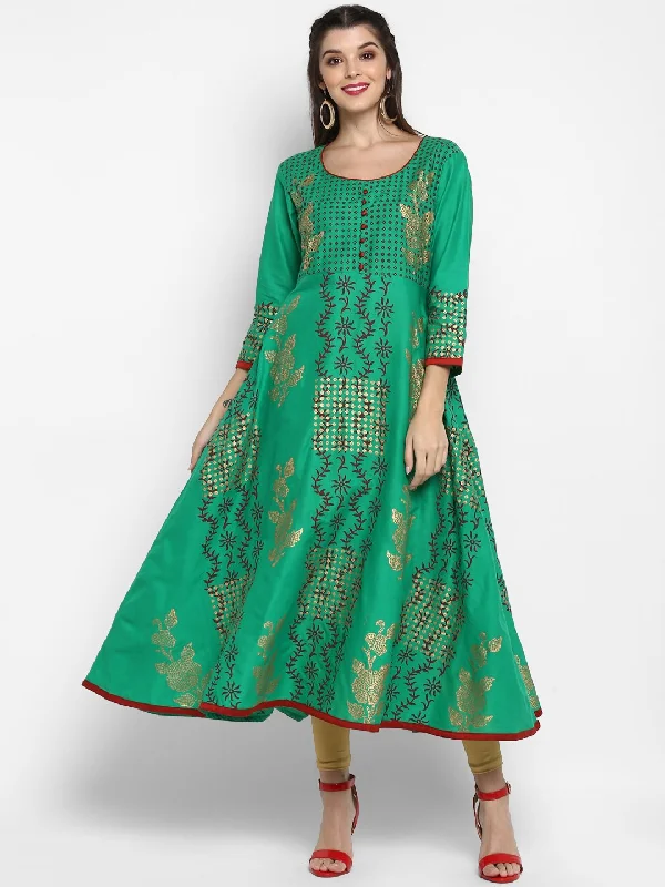 NOZ2TOZ Women's Rama Cotton Printed Anarkali Kurti With Block Print (1 Pc) Gothic unclassified dresses