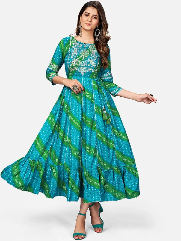 NOZ2TOZ Women Blue Rayon Anarkali Kurta (1Pc) Discounted unclassified dresses