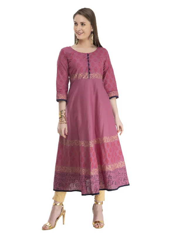 NOZ2TOZ Women's Traditional Mauve Cotton Anarkali with Ajrakh Hand Block Print Polka dot unclassified dresses NOZ2TOZ Women's Traditional Mauve Cotton Anarkali with Ajrakh Hand Block Print Polka dot unclassified dresses