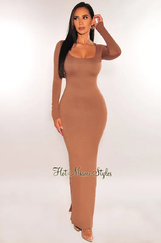 Toffee Round Neck Long Sleeve Maxi Dress Winter unclassified dresses