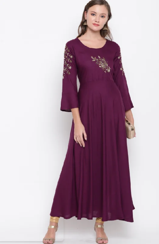NOZ2TOZ Women Purple Rayon Anarkali Kurta (1pc set) Trendy unclassified dresses