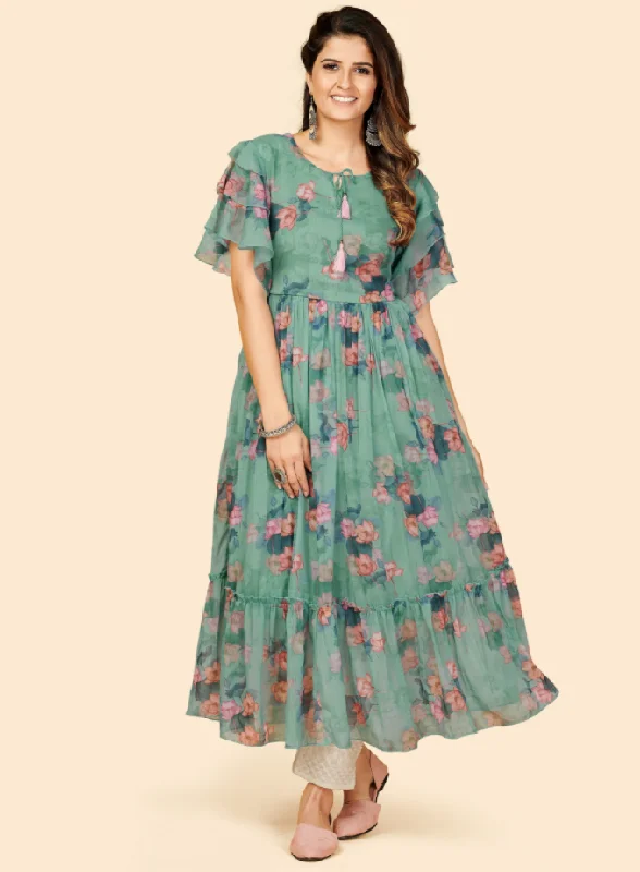 NOZ2TOZ Women's Printed Anarkali Georgette Aqua Green Stitched Kurta (1Pc) Festival unclassified dresses NOZ2TOZ Women's Printed Anarkali Georgette Aqua Green Stitched Kurta (1Pc) Festival unclassified dresses