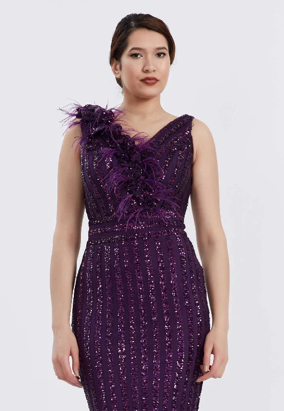 Sleeveless Maxi Sequin Bodycon Evening Dress - Purple Party unclassified dresses