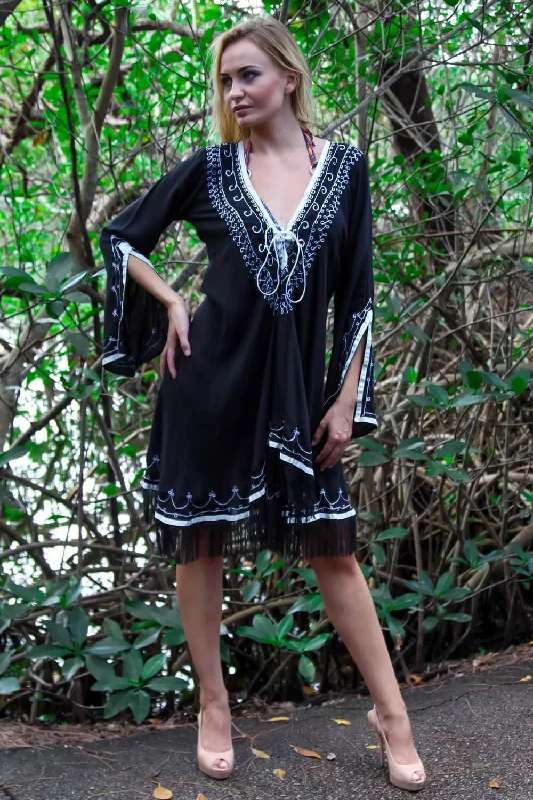 Cross Ties With Embroidery And Tassels / Tunic Style Dress Elegant unclassified dresses