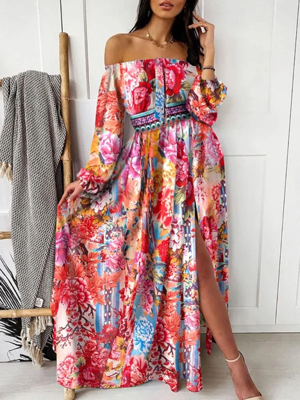 Women's Floral Print The Shoulder Long Sleeve Maxi Dress Petite unclassified dresses