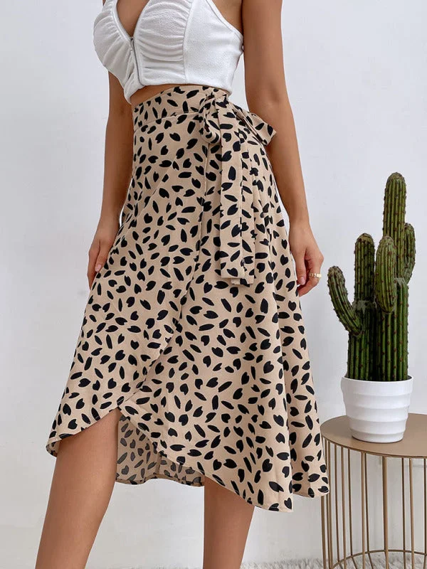 Women's casual all-match temperament polka dot print slit skirt Cotton unclassified dresses