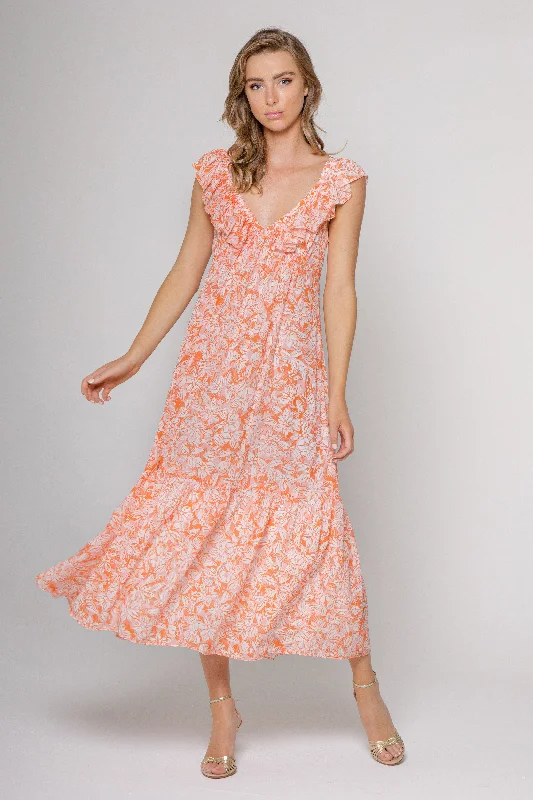 Print Flutter Sleeve Maxi Dress Wrap unclassified dresses