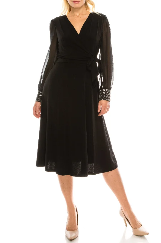 London Times A-Line Faux Wrap Dress with Beaded Cuffs (Additional Colors) Unique unclassified dresses London Times A-Line Faux Wrap Dress with Beaded Cuffs (Additional Colors) Unique unclassified dresses